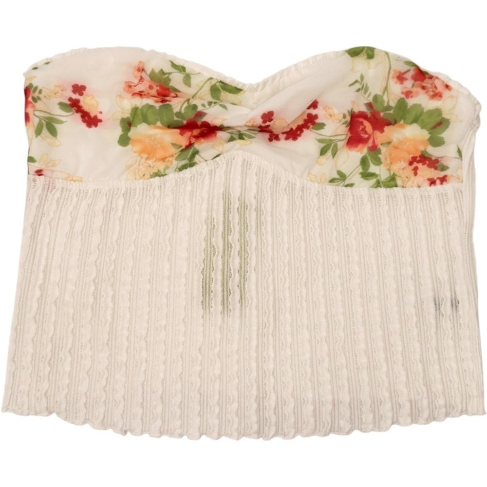 Grey Bandit Tube Top Womens XXL White Floral Pointelle Strapless Crop Sweetheart